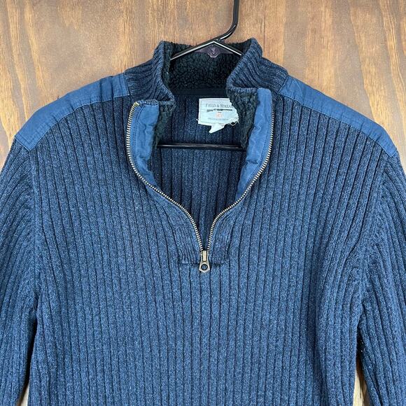 Field & Stream Mens Sweater Blue Heavy Knit Reinforced Shoulders 1/4 Zip Large - Picture 2 of 13
